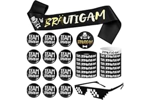 ZHSIHAI JGA Deko Männer 28PCS Männer Bräutigam Schärpe Button Set 13 Team Bräutigam Buttons 1 Schärpe 13 Männer Armbänder 1 Brille für Junggesellenabschied JGA Accessoires Abzeichen Mitgebsel