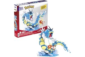MEGA BRANDS MEGA Pokémon Action Figure Building Toys Set for Kids, Magikarp Evolution Set with 411 Pieces, Buildable and Poseable Gyarados, 20 inches, HNT95