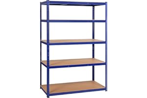 Yaheetech Étagère pour Charges Lourdes 120 x 60 x 180 cm Étagère de Stockage 5 étagères en métal Capacité 875 kg Résistant Clipsable Bleu