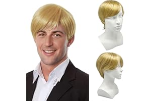 UILYNIU Peluca de Corta Rubio para Hombre Peluca Corta de Pelo Hombre Años 60 70 80 de Chico Banda de Popstar, Príncipe para Halloween Navidad Cosplay Carnaval Fiesta Disfraz (Rubio)