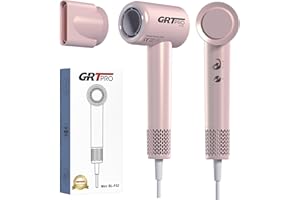 GRT PRO Mini Secador Pelo Profesional Ionico 2200W 110,000 RPM, Secadora de Pelo Pequeño 330g Styling Silencioso Boquilla Magnética de 360°, 200 Millones Iones Negativos Peluquería Hogar Viajar (mini rosa)
