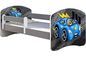 ACMA Letto per Bambino Cameretta per Bambino con Materasso Cassetto II Grigio (01 Zoo, 140x70 cm)