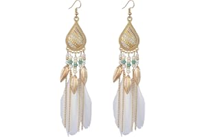 fdsmall Earrings for Women Faux Feather Ear Stud Bohemian Fringe Tassel Long Drop Dangle Jewelry