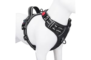 PHOEPET No Pull Dog Harness Adjustable Dog Vest Harness for Daily Walking with Buckle at Neck and Reflective Strips, Control Handle for Small，Medium and Large Dogs(Black,M)