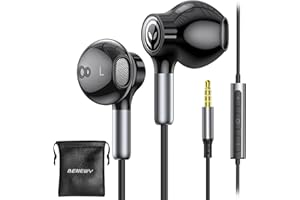BENEWY ME910 słuchawki, przewodowe słuchawki z mikrofonem, douszne z redukcją szumów i regulacją głośności, jack 3,5 mm do iPhone'a, iPoda, iPada, MP3, HUAWEI, Samsunga