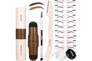 UCANBE 25PCS Eyebrow Stamp Stencil Kit With Dual-Color Eyebrow Stamp Pomade,20 Reusable Eyebrow Stencils,Finising Powder,Brush,Eyebrow Razor,Zipper Pouch,Waterproof Eye Brow Stamping and Shaping Kit02