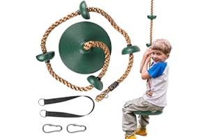 CIOXSOIO Balançoire D'extérieur pour Enfants avec Corde d'escalade et Plateforme, Balançoire Trapèze à Disque d'arbre Extérieure pour Jardin, Jeu Accessoires, Jouets D'extérieur