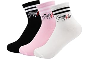 SOSAYI 3 paires de chaussettes Stray, chaussettes tricotées en coton, chaussette de sport chaudes avec 1 autocollant 3D SKZ et 2 cartes photo SKZ, coffret cadeau d'articles de fans Stray pour Stay