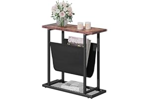 Jehiatek Narrow Side Table with Fabric Storage Organizer Holder, Small Sofa End Table, Bedside Slim Side Tables for Living Room, Bedroom, Space Saving