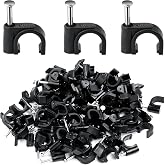 200pcs Cable Clips, 8mm Cable Nail Clips, Black Round Cable Clips with Fixing Nails, Nailable Round Wall Mount Cable Clamps f