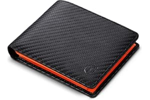 TEEHON® Portafoglio da uomo in vera pelle portamonete con blocco RFID/NFC 9 porta carte di credito, 2 scomparti per banconote, classico portafogli tascabile con scatola regalo, nero, nero/arancione,