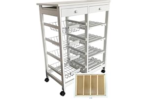 Mueble Gestion VERDULERO FRUTERO Doble 4 CESTAS 4 BALDAS Y 2 CAJONES Color Blanco(1 Cubertero Incluido)