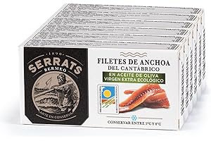 6 unités - SERRATS - Filets d'Anchois du Golfe de Gascogne à l'huile d'olive extra vierge biologique 50g