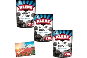 Lot de 3 sachets de bonbons Klene Muntdrop de 210 g - Sucrés de réglisse des Pays-Bas - Fermes et sucrées - Doux - Bonbons des Pays-Bas - Muntendrop Holland-Box by Vriens
