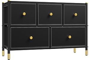 YITAHOME Chest of Drawers,Bedroom Storage Drawers,Cabinet with 5 Drawers,Fabric Drawers with Handles,Black