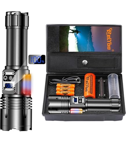 NAKCNM Torches LED Super Bright With LCD Display, XHP70.2 Hand Torch Rechargeable Battery Powered Flashlight 12000 Lumens Up To 1000 Meter 5 Modes Waterproof Adjustable Focus For Hiking Walking