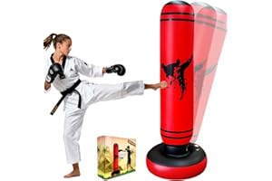 Quintrost Sacco da Boxe per Bambini 6-12 Anni, 165cm Stabile Sacco da Boxe Gonfiabile, Pratica di Taekwondo Karate Attrezzatura da Allenamento MMA, Regalo per Ragazzi Ragazze