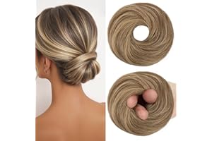 Mtuihfo Hair Buns Hair Piece, Fake Hair Bun Straight Elastic Donut Accessories Scrunchies Synthetic Messy Bun Hair Piece for Women Girls (Dark Brown Ash Blonde)