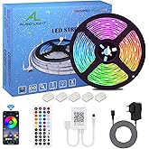 ALED LIGHT 5M LED Strip RGB SMD 5050 Bluetooth Streifen, Band, 12V Netzteil & 44 Key Fernbedienung, Smart App Steuerung Strip