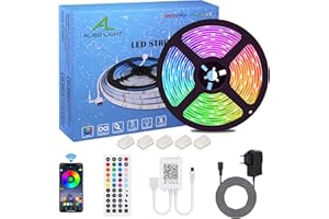 ‎ALED LIGHT ALED LIGHT 5M LED Strip RGB SMD 5050 Bluetooth Streifen, Band, 12V Netzteil & 44 Key Fernbedienung, Smart App Steuerung Stripes Lichtband Leiste Beleuchtung