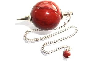 Green Cross Toad Genuine Crystal Gemstone Ball Dowsing Pendulum for Divination, Scrying and Healing (Red Jasper)