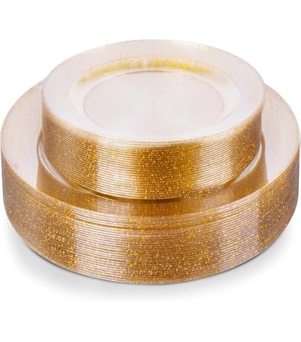 20 Pack - 25,4 cm Glittered Gold hamered Plastic Platen met Gouden Rand - DIY Bruiloft Borden - Herbruikbare lichtgewicht Party Borden (10