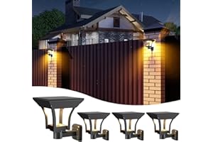 LIYUANQ Solar Wall Lights Outdoor, 4 Pack Solar Fence Lights 4 Lighting Modes IP65 Waterproof Dusk to Dawn LED Outdoor Solar Powered Wall Lamps for Fence Porch Garage Patio Yard Garden Decor