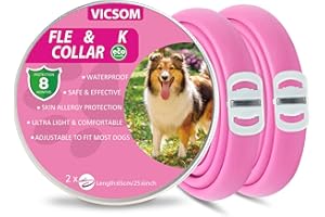 VICSOM Dog Collars, 2PC Safe Dog Collars for Most Dog Breeds and Sizes 16 Months Protection Dog Collar for Puppies Small Medium Large Dogs, Waterproof Collars for Dogs- Pink