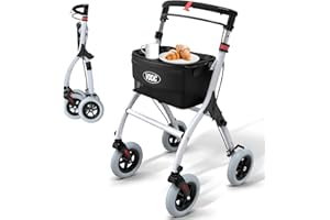 ‎VOCIC VOCIC Z32 Rollator Schmal für Wohnung,Indoor Rollator Faltbar und Leicht,Stabiler Wohnungsrollator mit Spuer Leiser Anti-Rutsch Reifen,Rollatoren für Senioren Klappbar Tablett,Weiß|5 Jahre Support