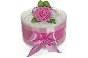 dubistda© Windeltorte Mädchen ROSENBLÜTE - Geschenk zur Geburt | 24-teilig | Geschenk für Mädchen zur Geburt Babyparty Babyshower (rosa)