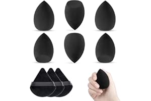 CAREHABI Lot de 6 Éponge de Maquillage avec 3 Houpette Triangle Noir, Eponges pour Fond de Teint Liquide et Poudre Libre, Réutilisables Accessoires Beauty et Outils set