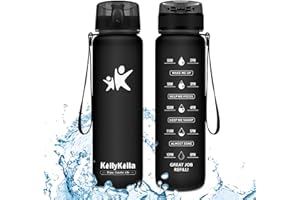 KollyKolla Borraccia 1L, Borraccia Sportiva con Cannuccia, Borraccia Motivazionale con Indicazione del Tempo, Bottiglia Senza BPA, a Prova di Perdite, Borracce per Adulto, Palestra, Bici, Scuola, Gym