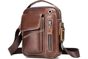 MANNUOSI Homme Sacs Portés épaule Tendance Loisir Cuir Veritable Sac Besace