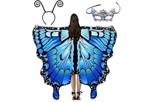Supatmul Papillon Adultes, Cape d'ailes Papillon Carnaval, Déguisement Femme Papillon avec Masques et Bandeaux colorés, pour Cosplay, Carnaval, Halloween, Noël 135x168cm