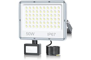 TOPAUBUB Focos LED Exterior con Sensor de Movimiento 50W, Foco LED con Sensor de Movimiento 5000LM 6500K Blanco Frío Impermeable IP67 para Jardin(1 Piezas)