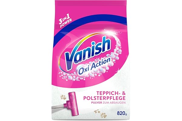 Vanish Oxi Action Poudre de nettoyage pour tapis et moquettes, 1 x 820 g, pour tapis et tissus d'ameublement contre la saleté, les mauvaises odeurs et la poussière