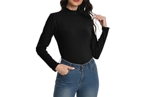 EBANKU Termoaktywne topy dla kobiet z długimi rękawami, ściśle przylegające do ciała, proste t-shirty, streczowe