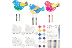 HEARTSKING Windspiel Bastelset Kinder, Vogel Kindergeburtstag Basteln Holz DIY Doppelseitig mit Windspielröhren Farbe Malpinsel Strass Sticker Seil für Mädchen Jungen ab 3 4 5 6 7 8 Jahre