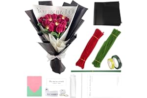 EKKONG Pipe Cleaners for Craft, Colourful Flexible Chenille Stems Including Flower Rod, Tape,Craft Glue, Ribbon, Craft Supplies for DIY Tulip Bouquet for Valentine's Day Anniversary Mother's Day (Red)