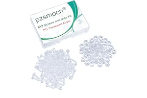 Pzsmocn 200 Pezzi / 100 Set M3 PC Kit Viti e Dadi Acrilico Trasparente. Vite in Plastica M3 * 10 mm PC Acrilico Trasparente Croce Stringere a Mano Vite Tonda e Kit M3 Dado Esagonale.