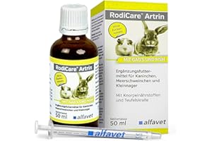Alfavet RodiCare Artrin, Ergänzungsfuttermittel für Kaninchen, Meerschweinchen und Kleinnager mit Knorpelnährstoffen und Teufelskralle, Dosierspritze, 50 ml Glasflasche