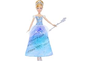Mattel Disney Princess, Cinderella mit aufleuchtendem Kleid und Soundeffekten, aktiviert durch Zauberstab, Cinderella im bezaubernden Ballkleid inspiriert vom Film, JBF94, Blau