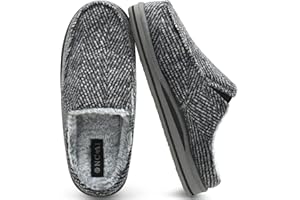 ONCAI Pantofole da Uomo in Comfort Pelo Cotone Strisce Ciabatte da Casa in Lana con Memory Foam Supporto Arco Suola in Gomma Taglia 40-50