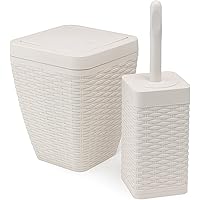 Addis Faux Hessian Round Plastic Toilet Brush Set With Internal Detergent Injection System, Cream, Calico Linen, One Size