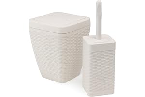 Addis Faux Rattan Square Bathroom Set Includes Swing Bin & Toilet Set Brush, Calico Linen - Faux Leather Plastic