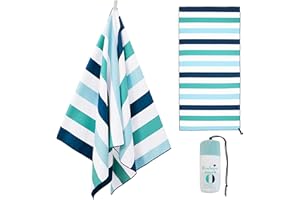 Exclusivo Mezcla Microfiber Quick Dry Beach Towel, Oversized Sand Free Beach Towel for Travel/Camping/Sports (Striped Green, 76x152 CM - Super Absorbent, Compact and Lightweight