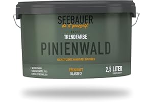SEEBAUER diy Trendfarbe Dunkelgrün 2,5L (No. T09 Pinienwald) für den Innenbereich - Edelmatte Wandfarbe Grün - Hochdeckende Innenfarbe in Profi-Qualität