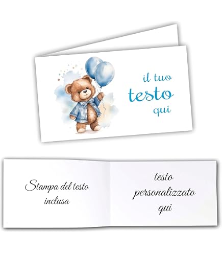 Kamiustore Bigliettini Per Battesimo Con Disegno Passeggino – 50 Pezzi, Formato Chiuso 2,5x4,75 Cm, Cartoncino 200g/m², Neutri, Colore Azzurro - 3