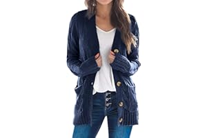 Uusollecy Damski kardigan z długim rękawem, na jesień, zimę, na co dzień, kardigan z dzianiny, otwarty przód, z guzikiem