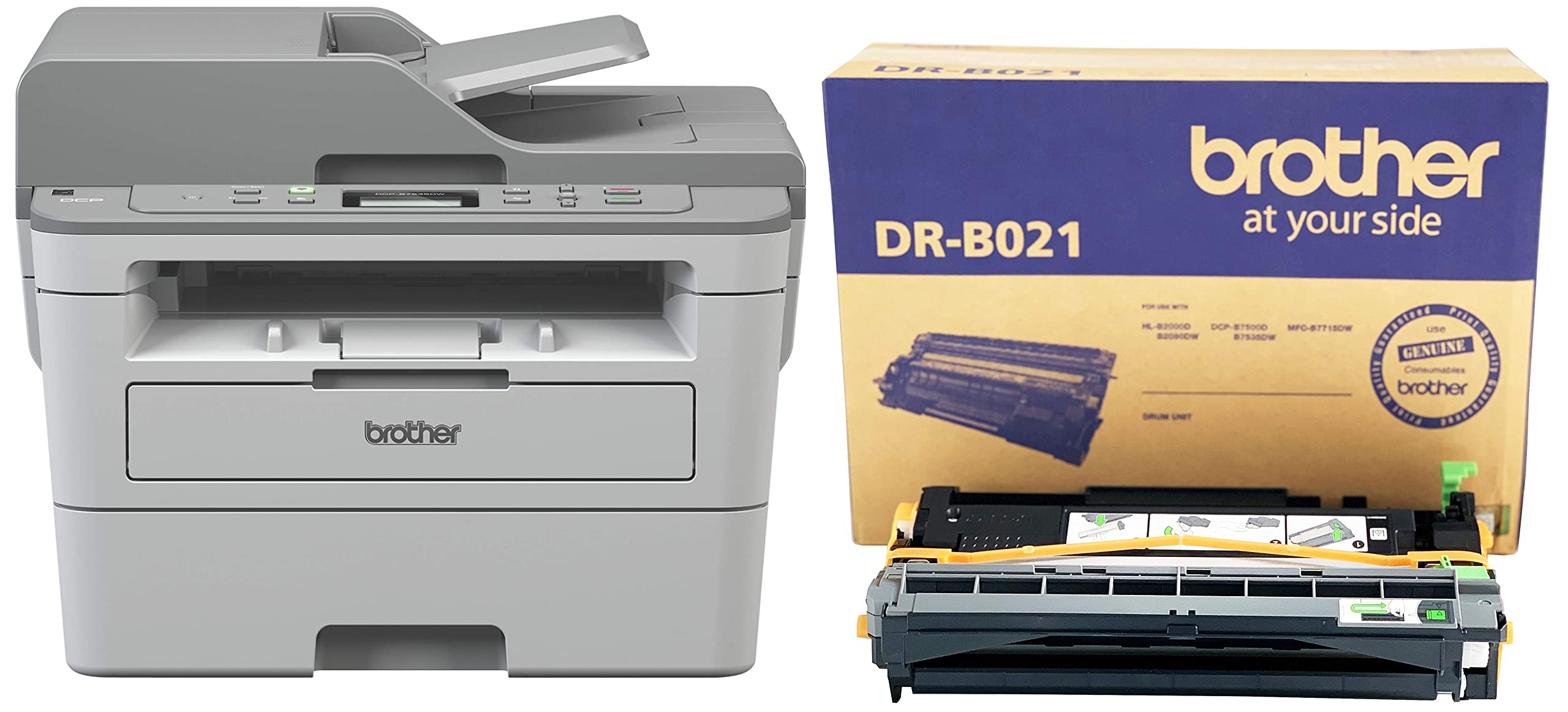 Brother DCP-B7535DW Multi-Function Monochrome Laser Printer with Auto Duplex Printing & Wi-Fi (Toner Box Technology) & DR-B02